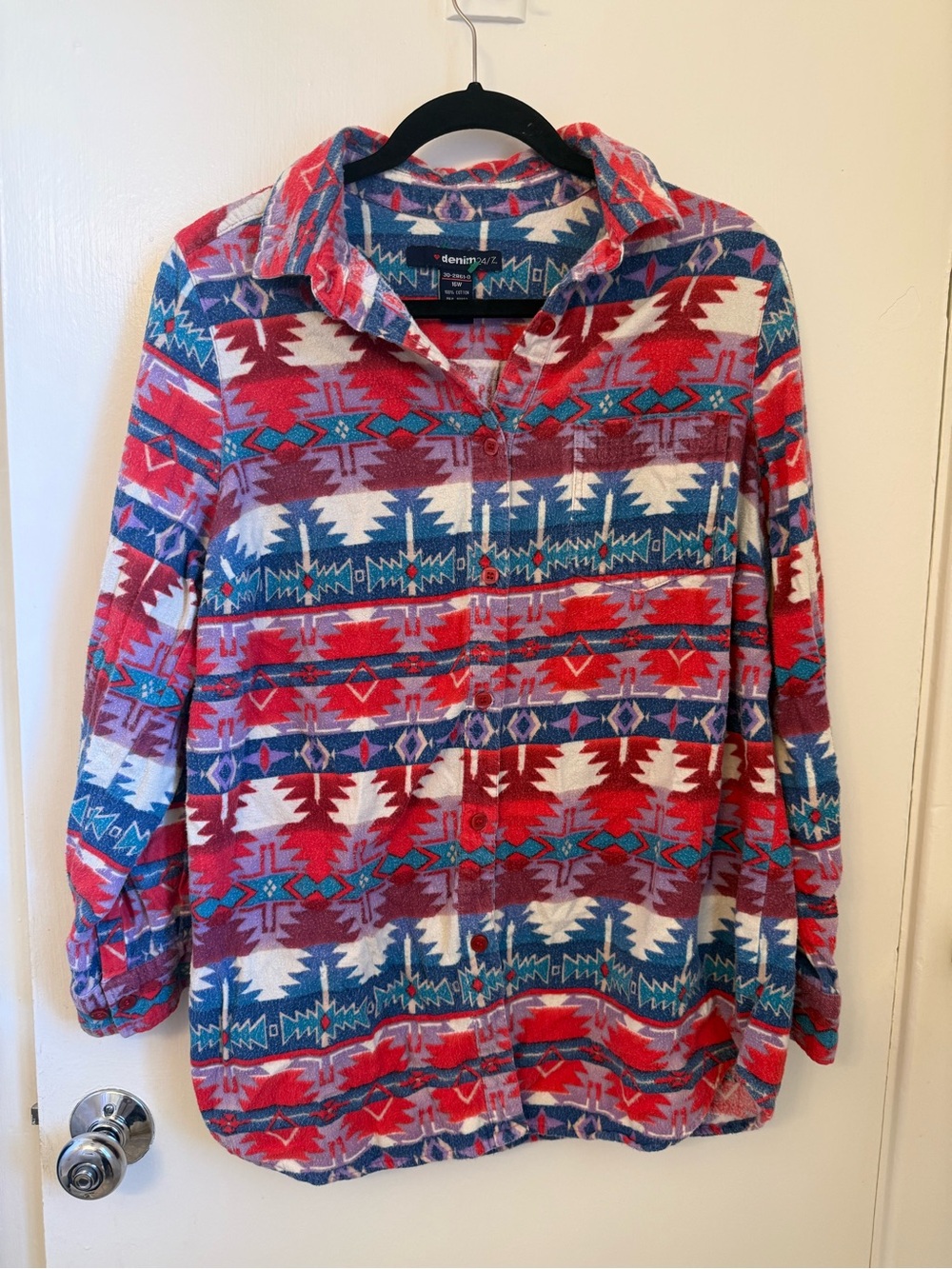 Denim 24/7 Red, Blue & White Aztec Flannel Sweater
